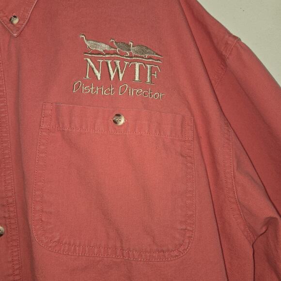 Wild Turkey Federation Mens Shirt XXL Coral Cotton Embroidered Turkey Hunting - Picture 6 of 16